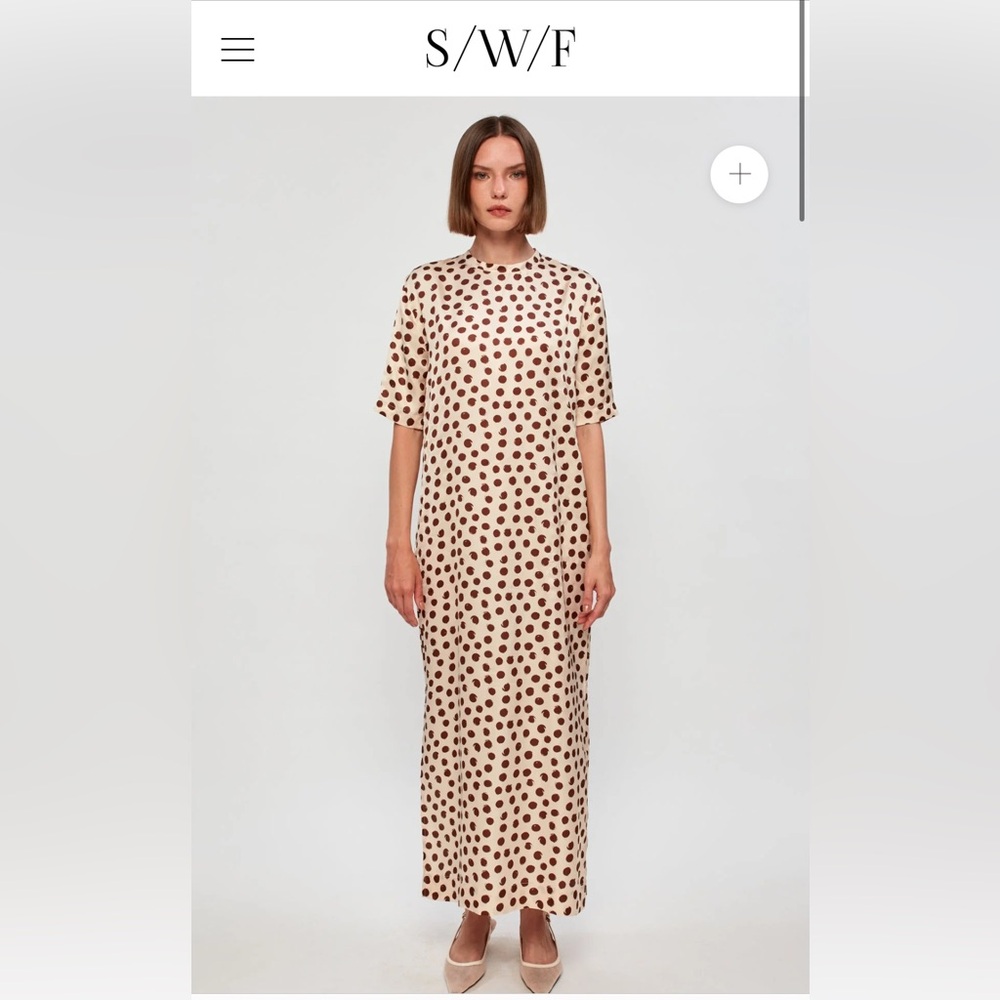 NWT S/W/F Polka Dot Cream and Brown Silk T-Shirt Dress